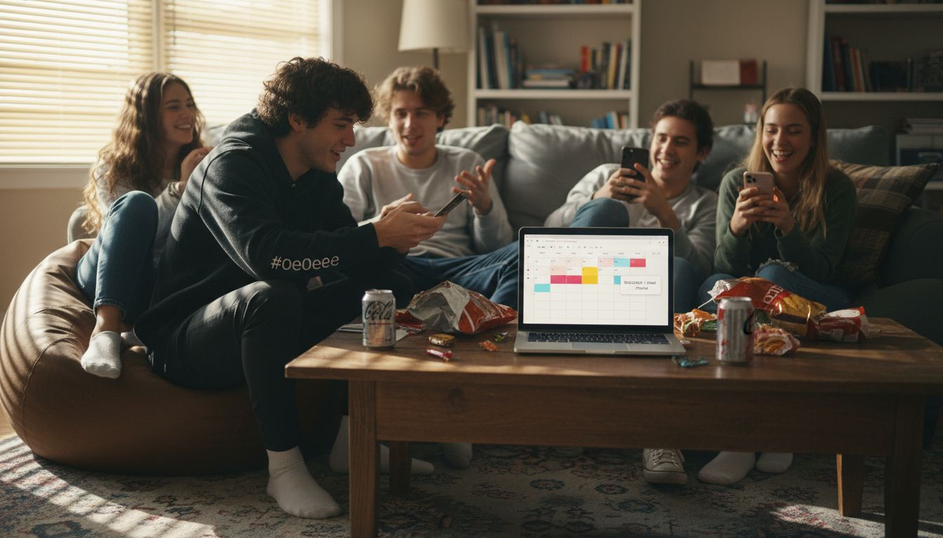 Friends reviewing calendar for group meetup