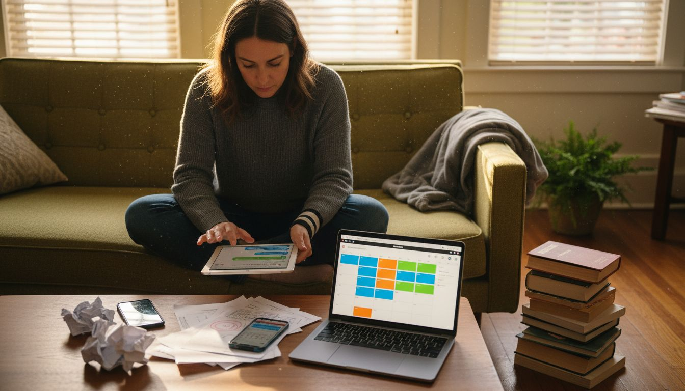 Woman coordinating plans with digital tools