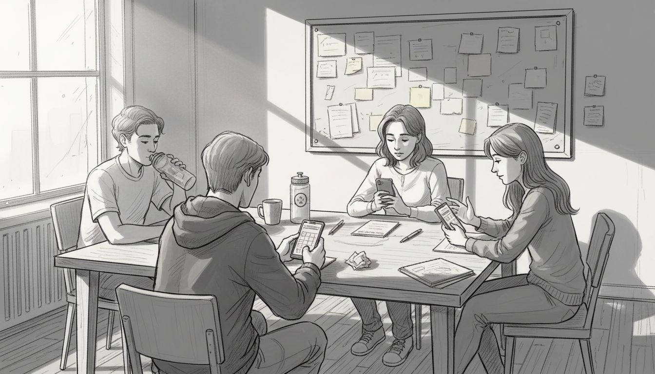 Four friends using scheduling app together