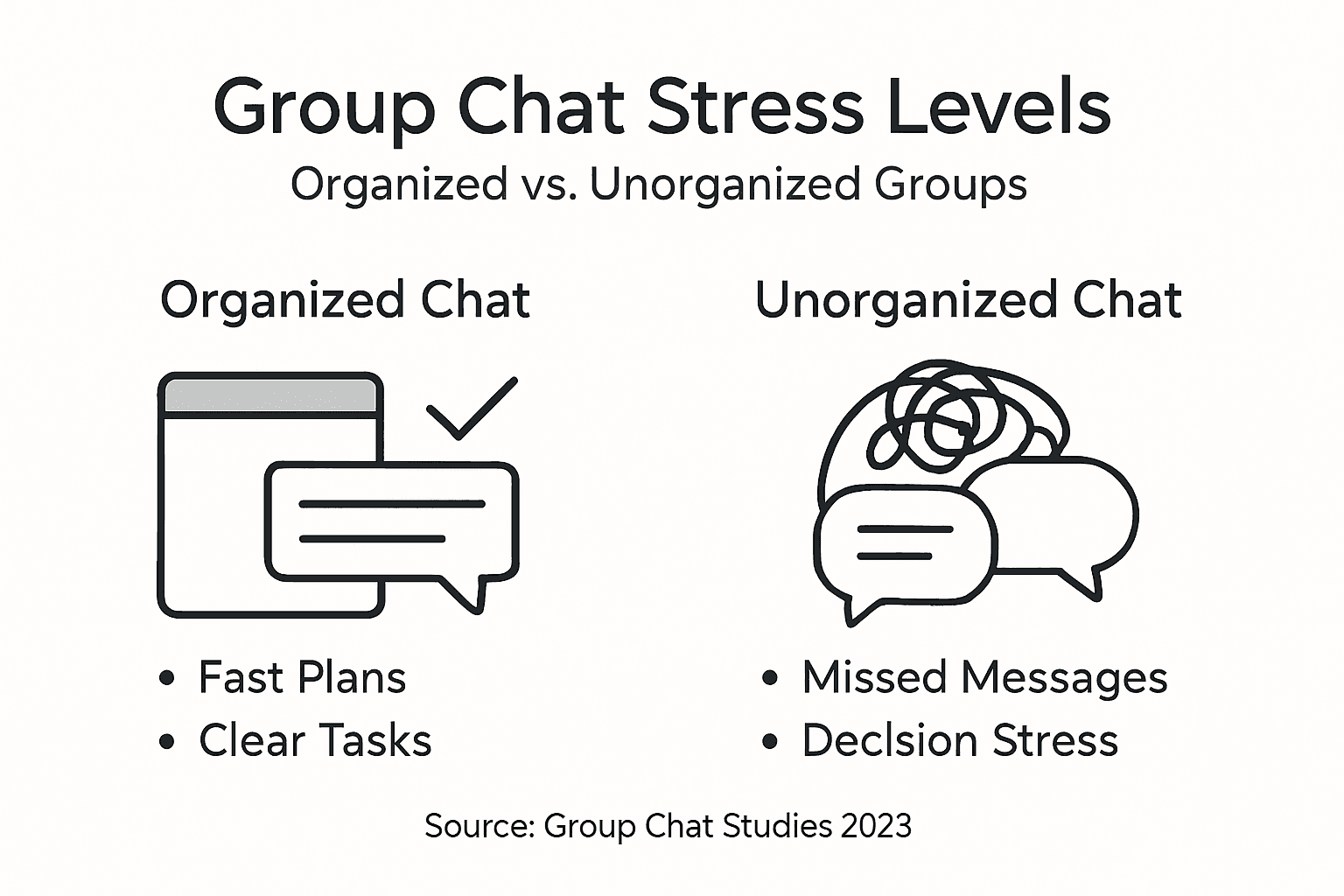 Infographic comparing organized versus chaotic group chats