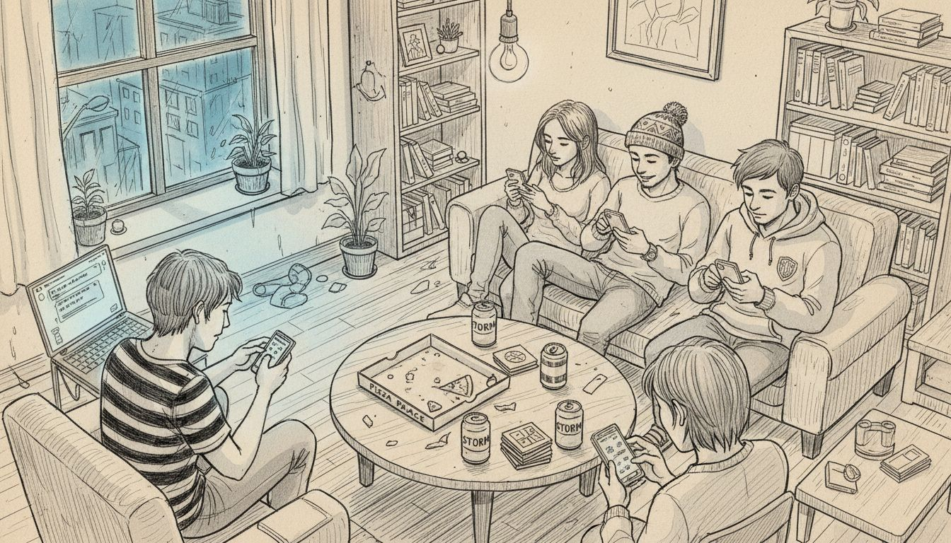 Friends texting in shared apartment chat