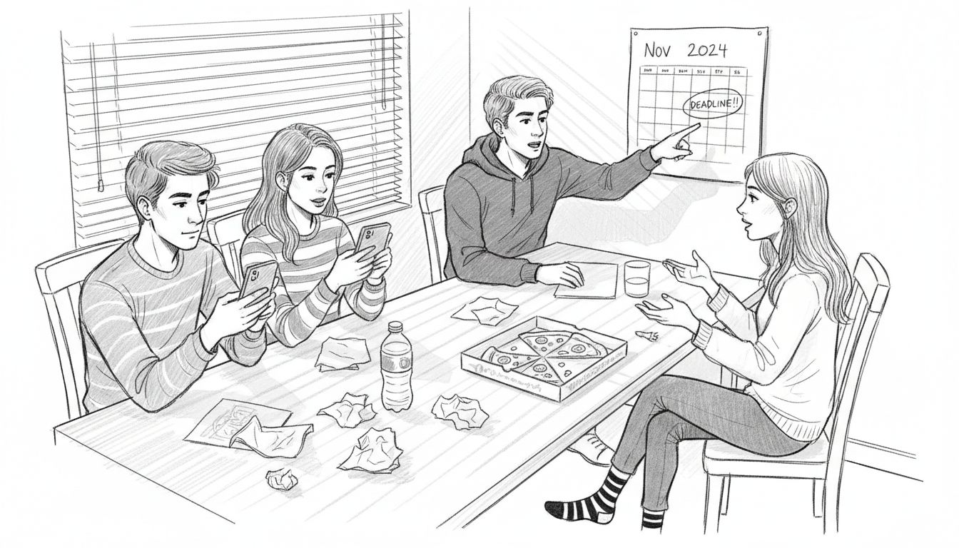 Students planning social event with group chat