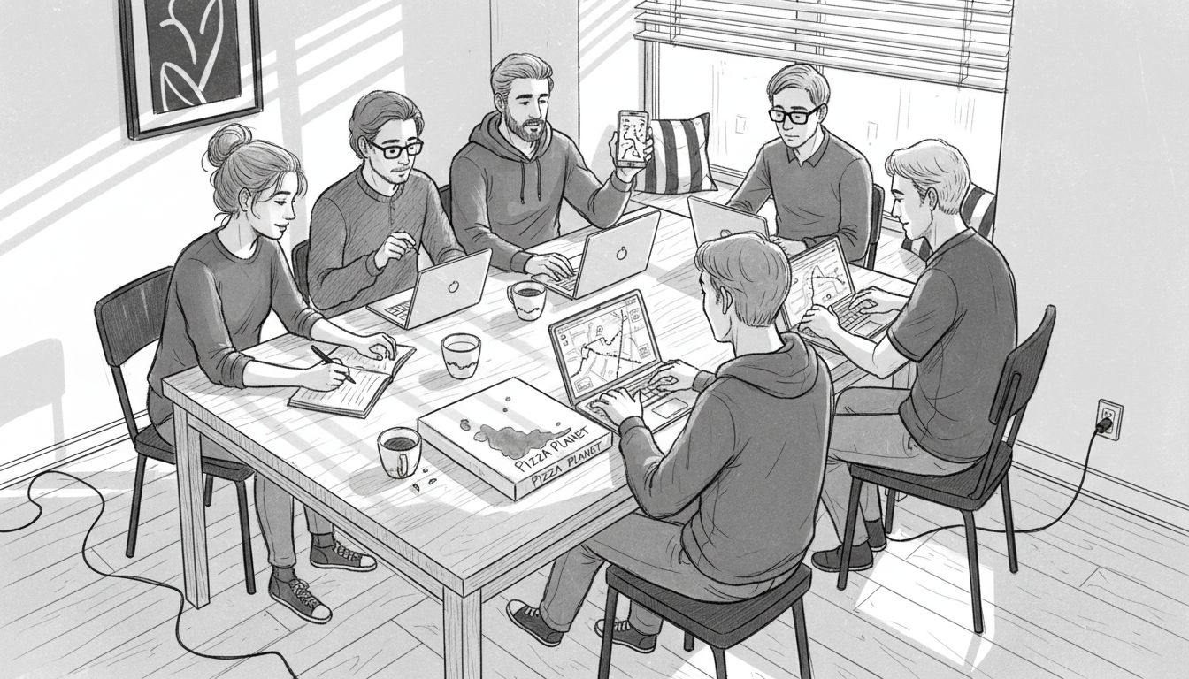 Group of friends planning meetup at table
