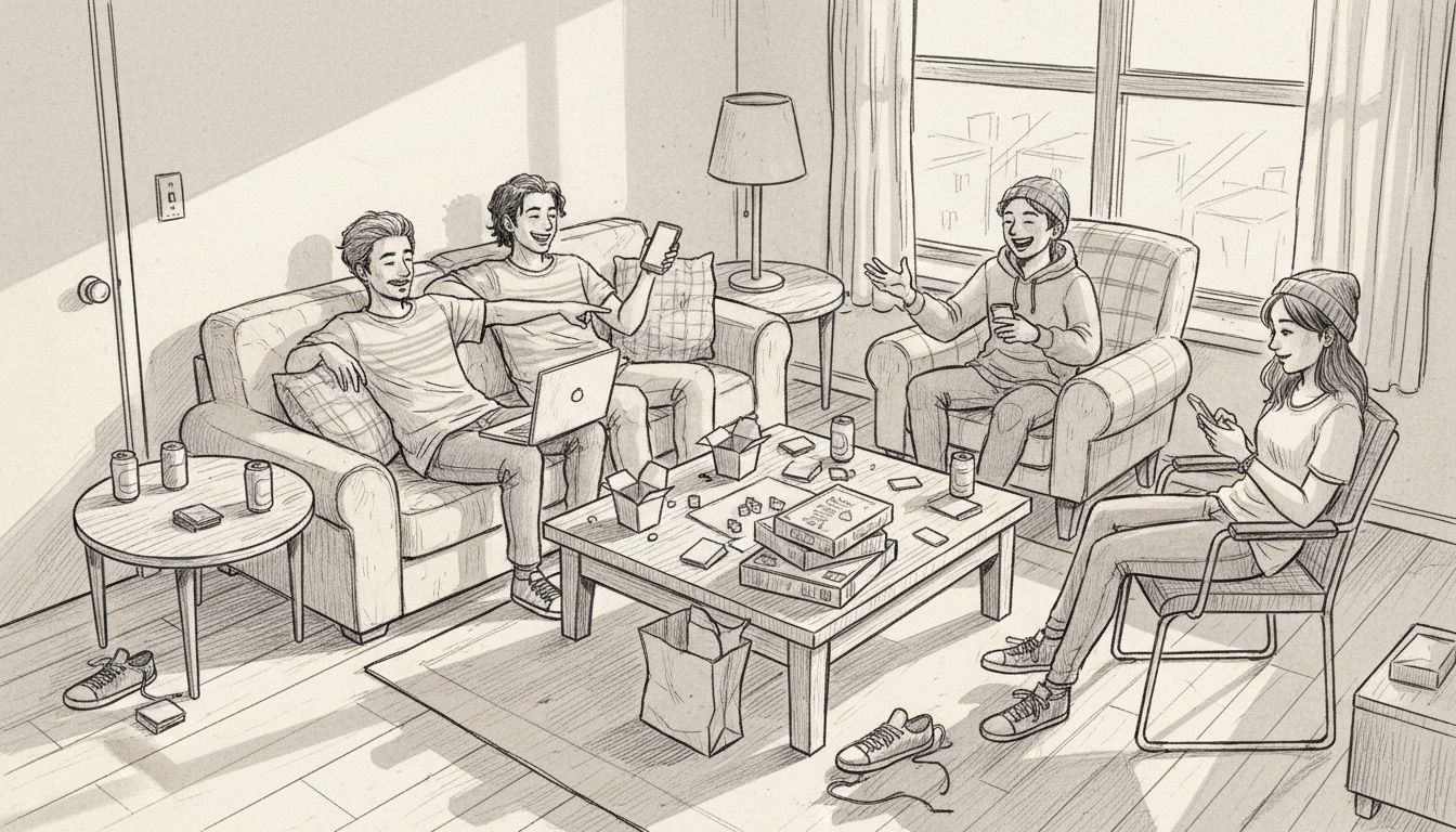 Friends planning hangout in cozy living room