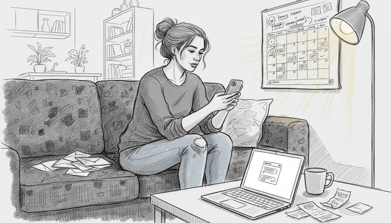 Person using group chat beside calendar