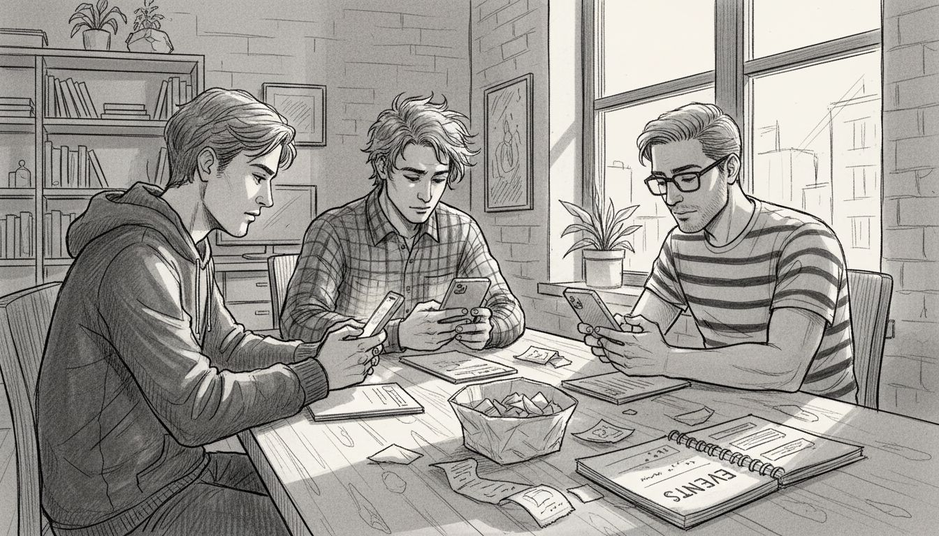 Friends using phones for event planning
