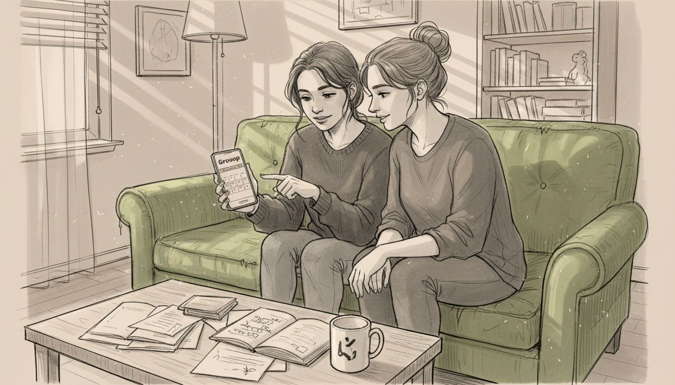 Friends using app to confirm meetup times