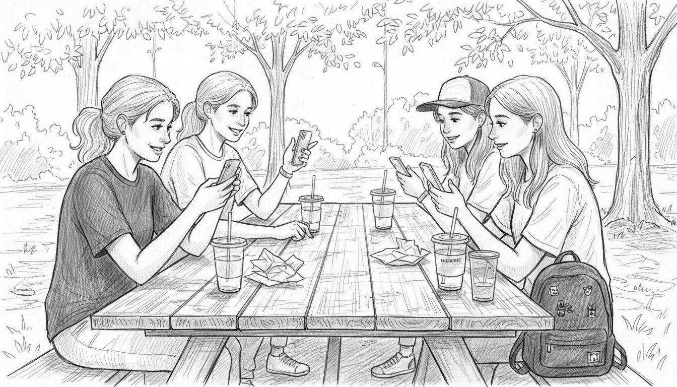 Friends using phones to coordinate hangout