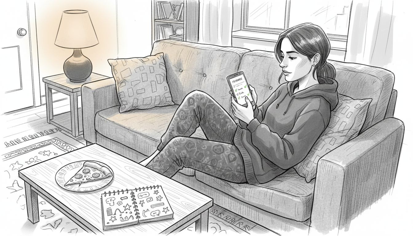 Person using checklist app on couch