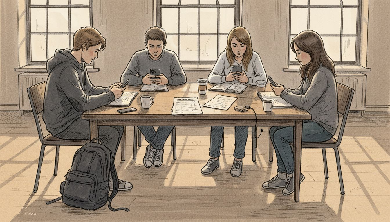 Students coordinating plans using scheduling apps