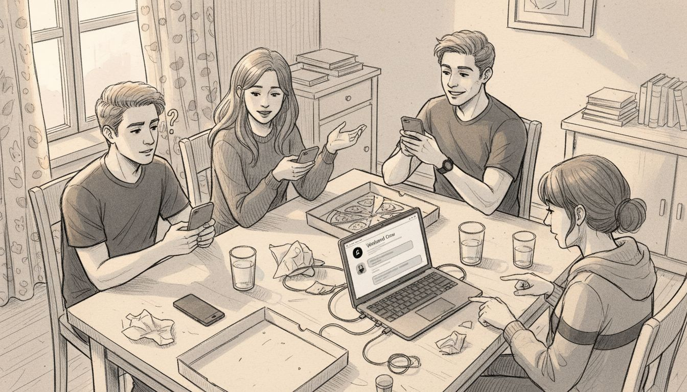 Young friends planning a meetup at home table