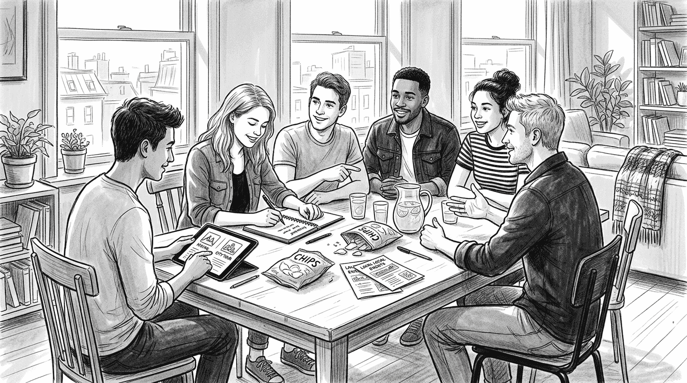 Friends planning group activities together