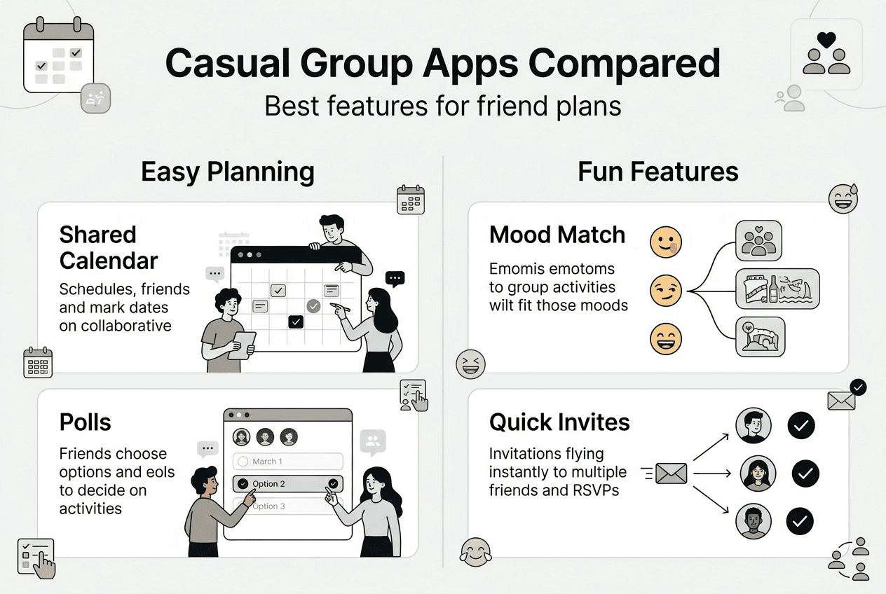 Infographic comparing casual group planning app features