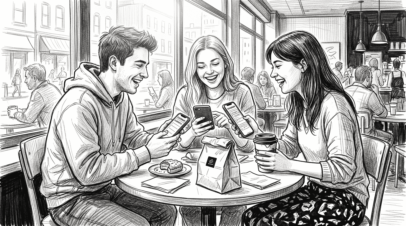 Friends casually planning group outing at café