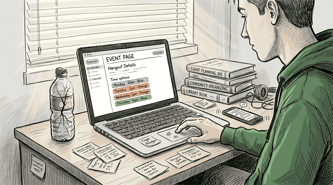 Person setting up event page on laptop