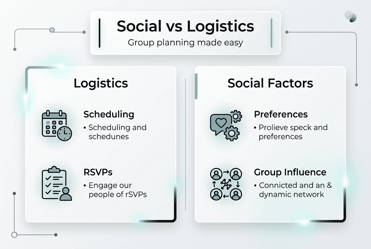 Infographic comparing group logistics and social factors