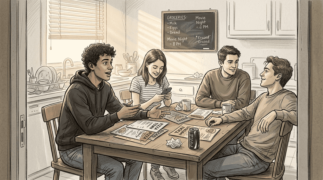 Friends debating where to eat together