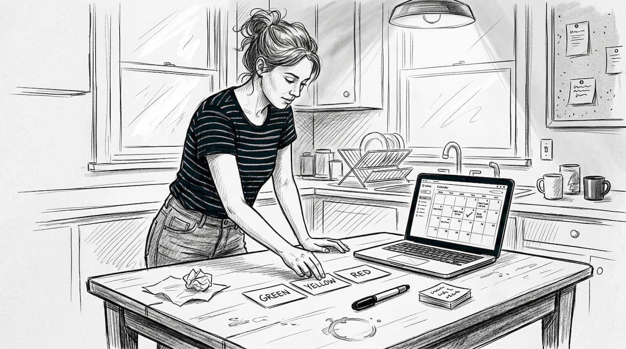 Person prepares colored cards for group decision