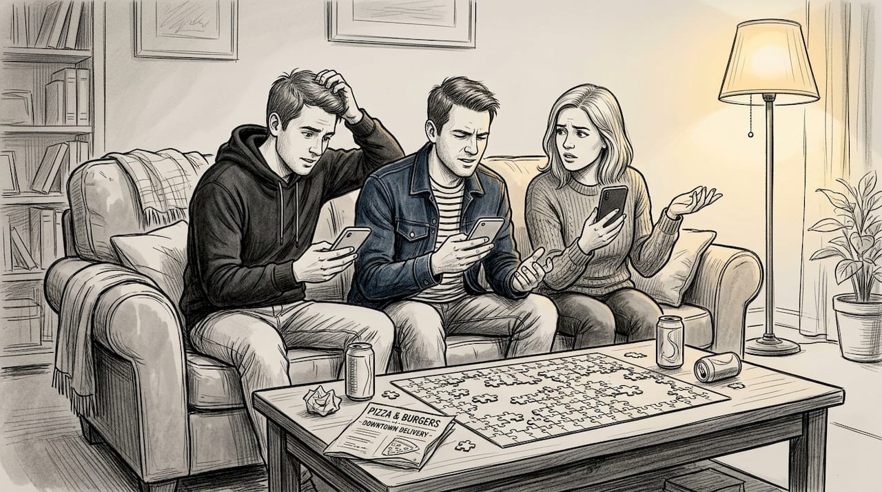 Friends looking confused over group scheduling chat