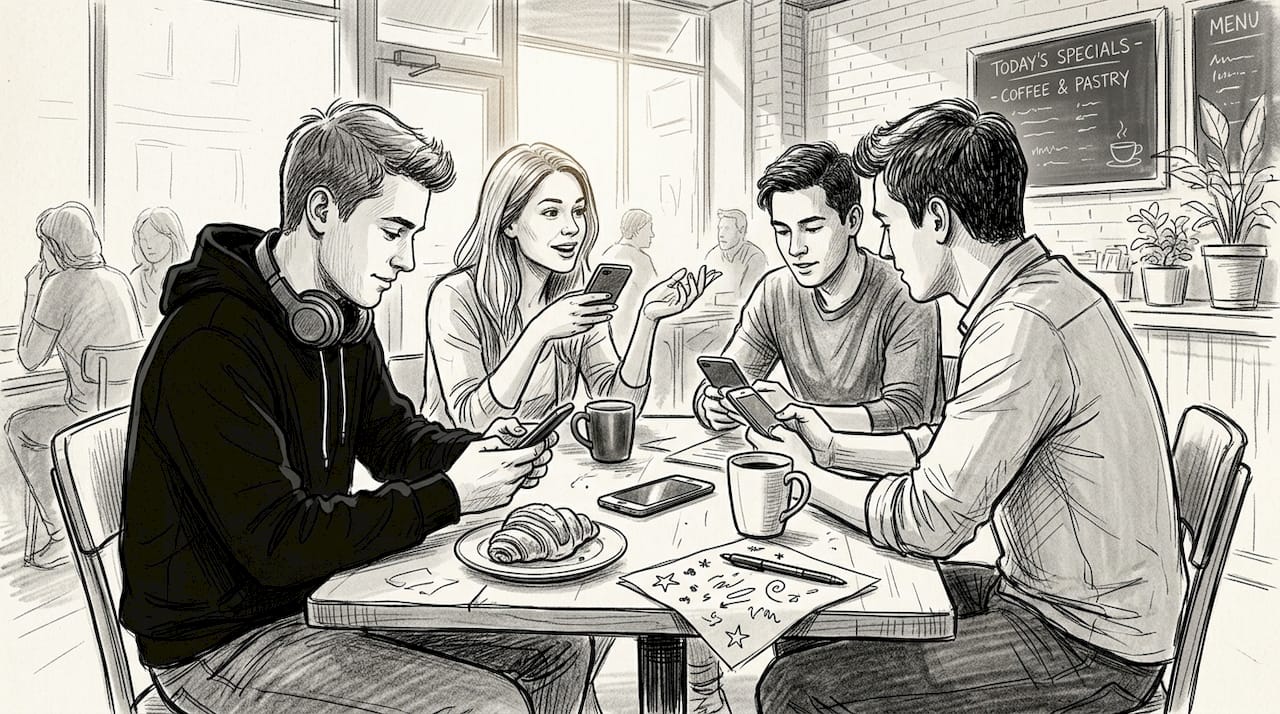 Friends planning meetup in cozy café