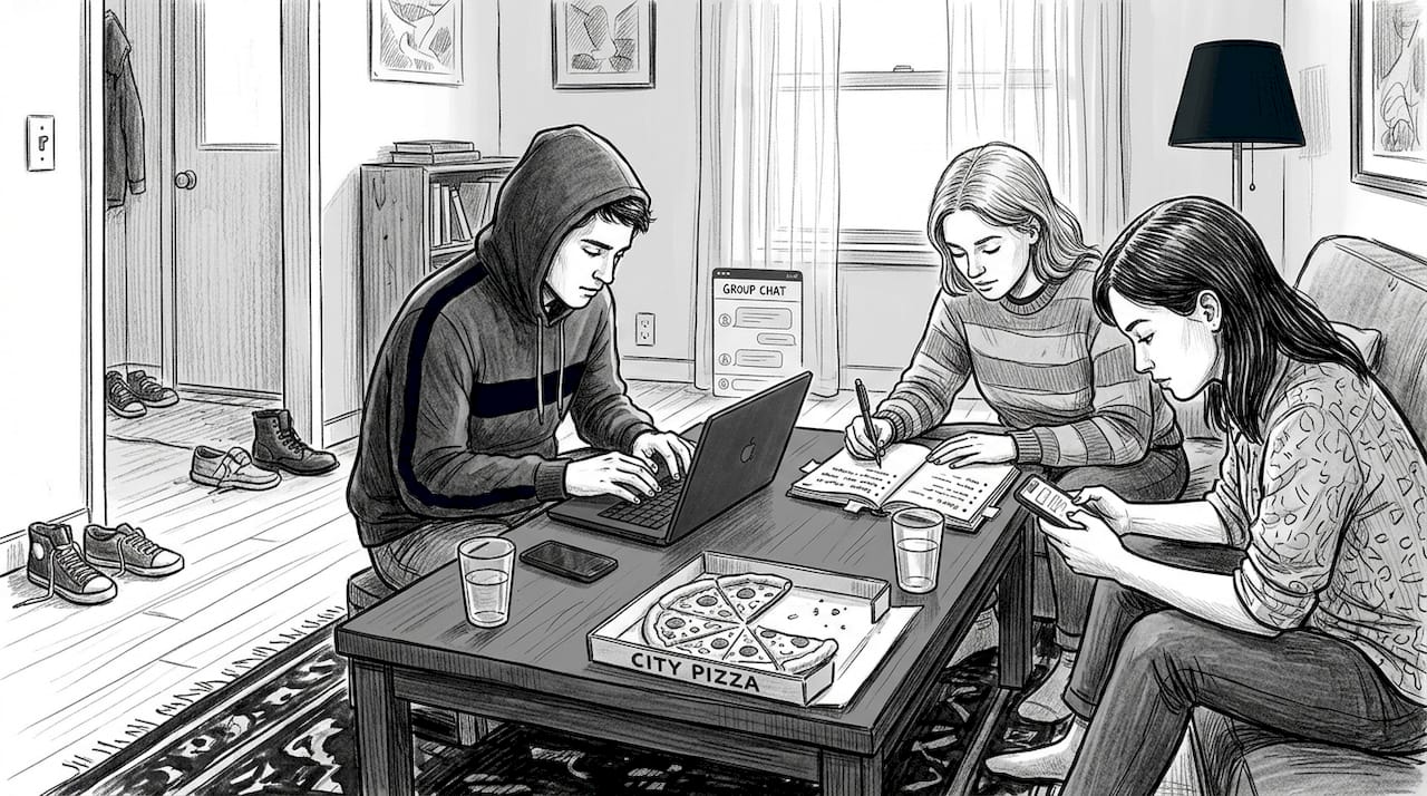 Friends planning event in casual living room