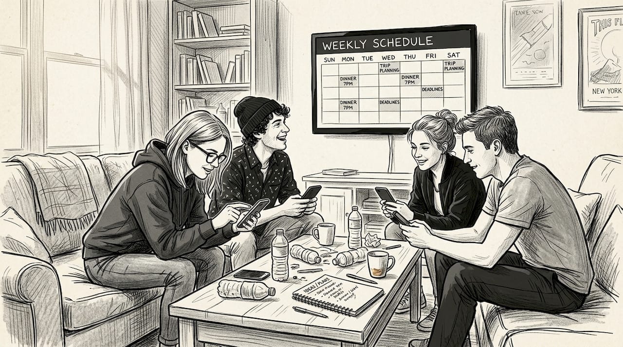 Young adults group planning in living room