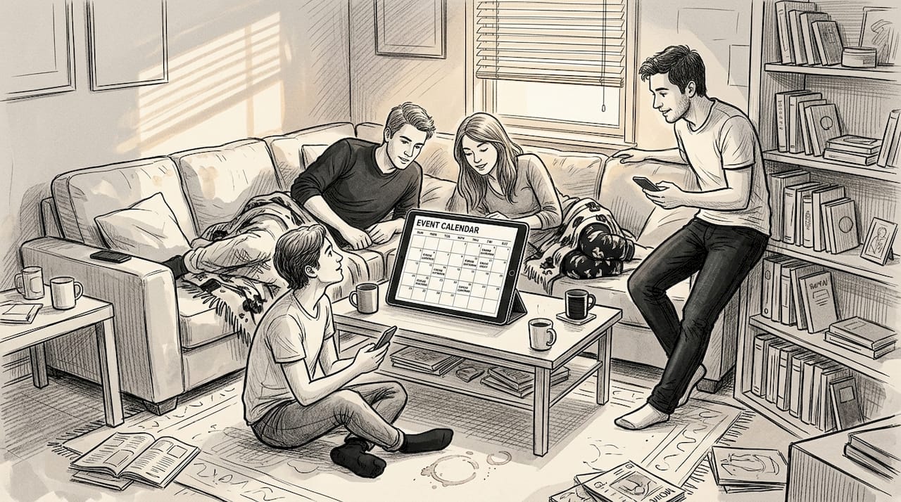 Friends organizing plans in a casual living room