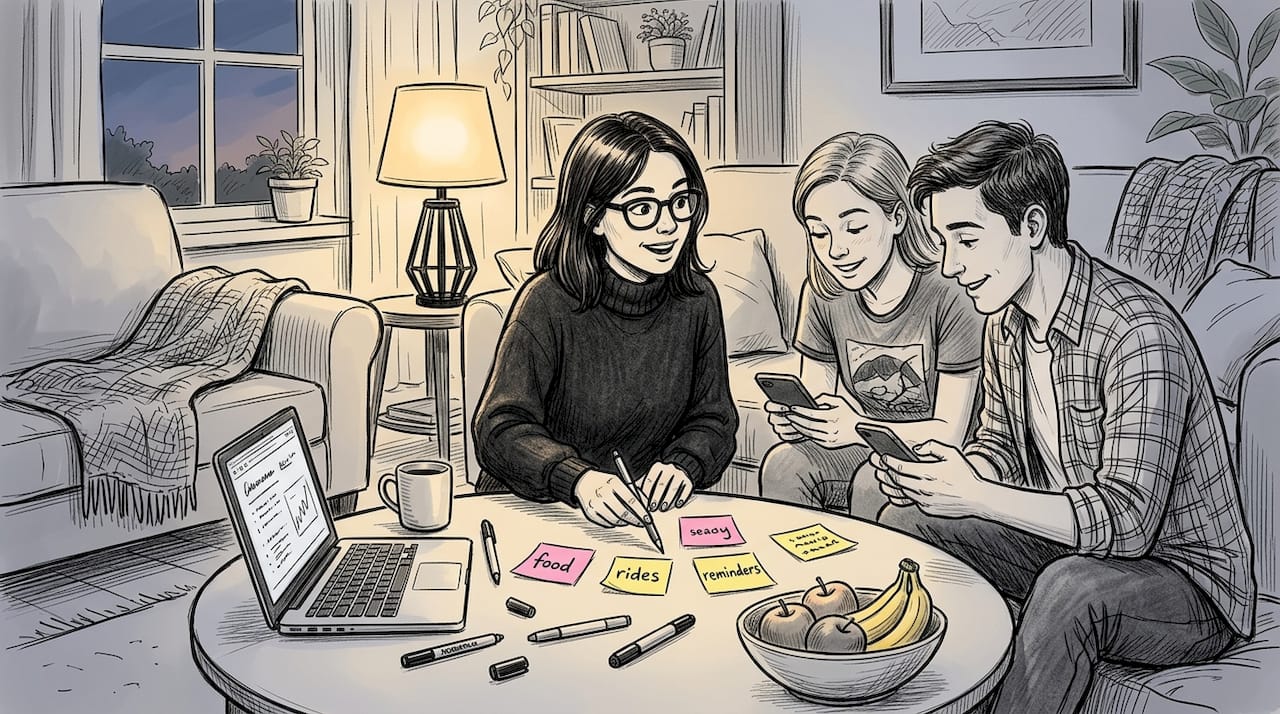 Person assigning group roles with sticky notes