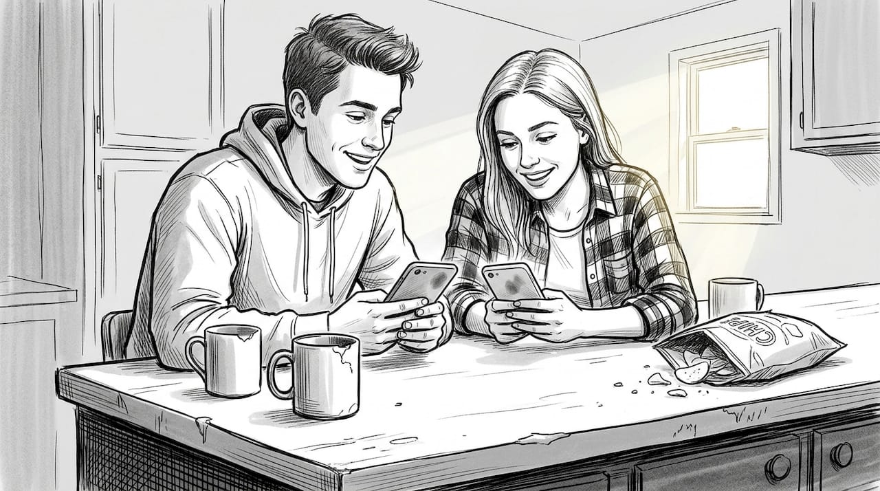 Friends check group chat for event mood