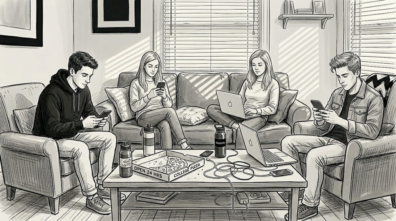 College students plan group hangout in living room