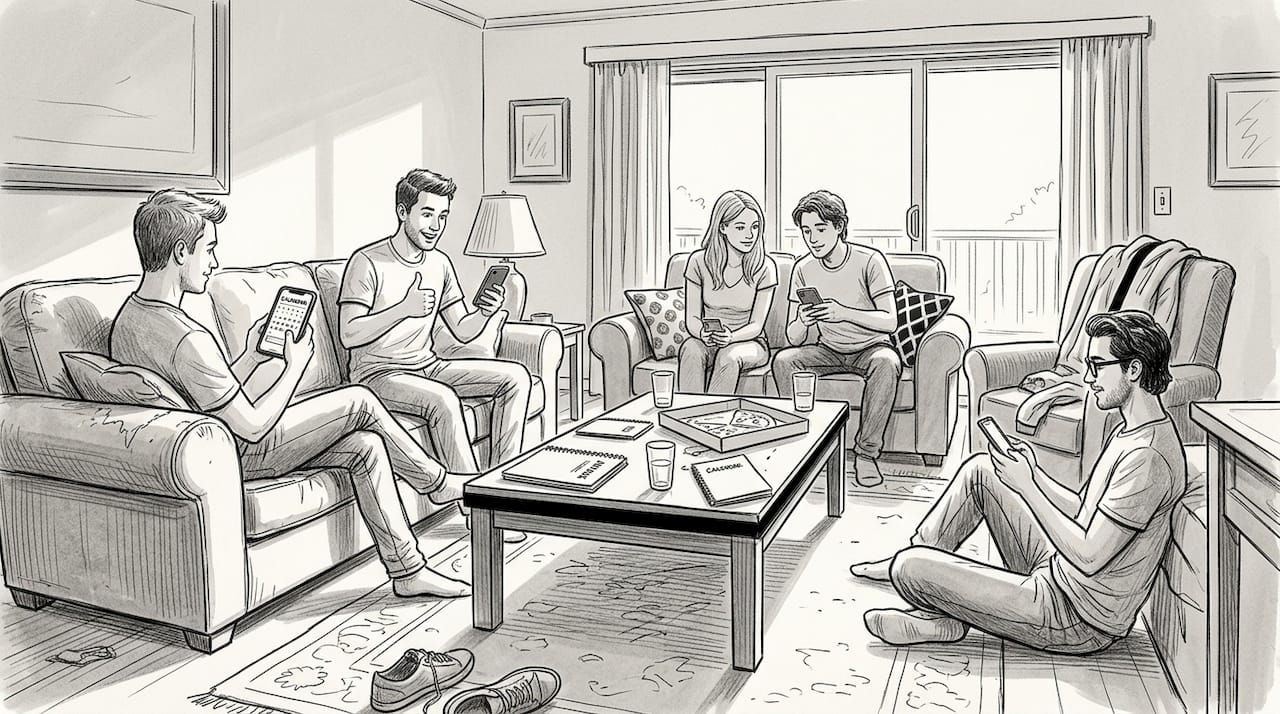Friends struggling group plan at home