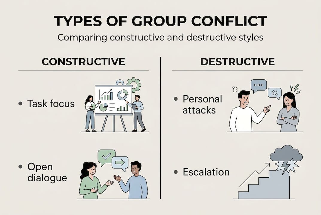 Infographic comparing constructive and destructive conflict