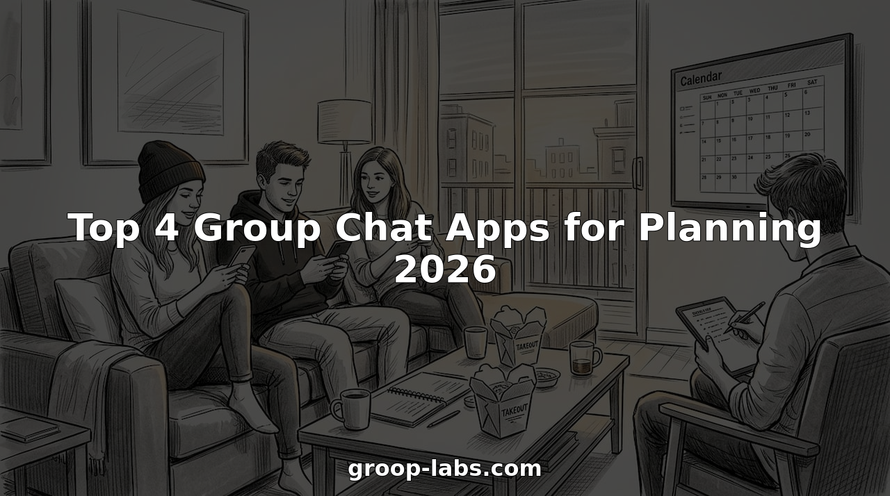 Friends using group chat apps to plan event in living room