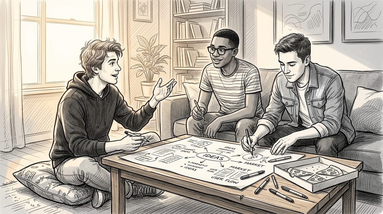 Small group brainstorming with poster paper