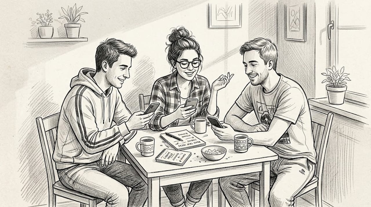 Friends casually planning group outing