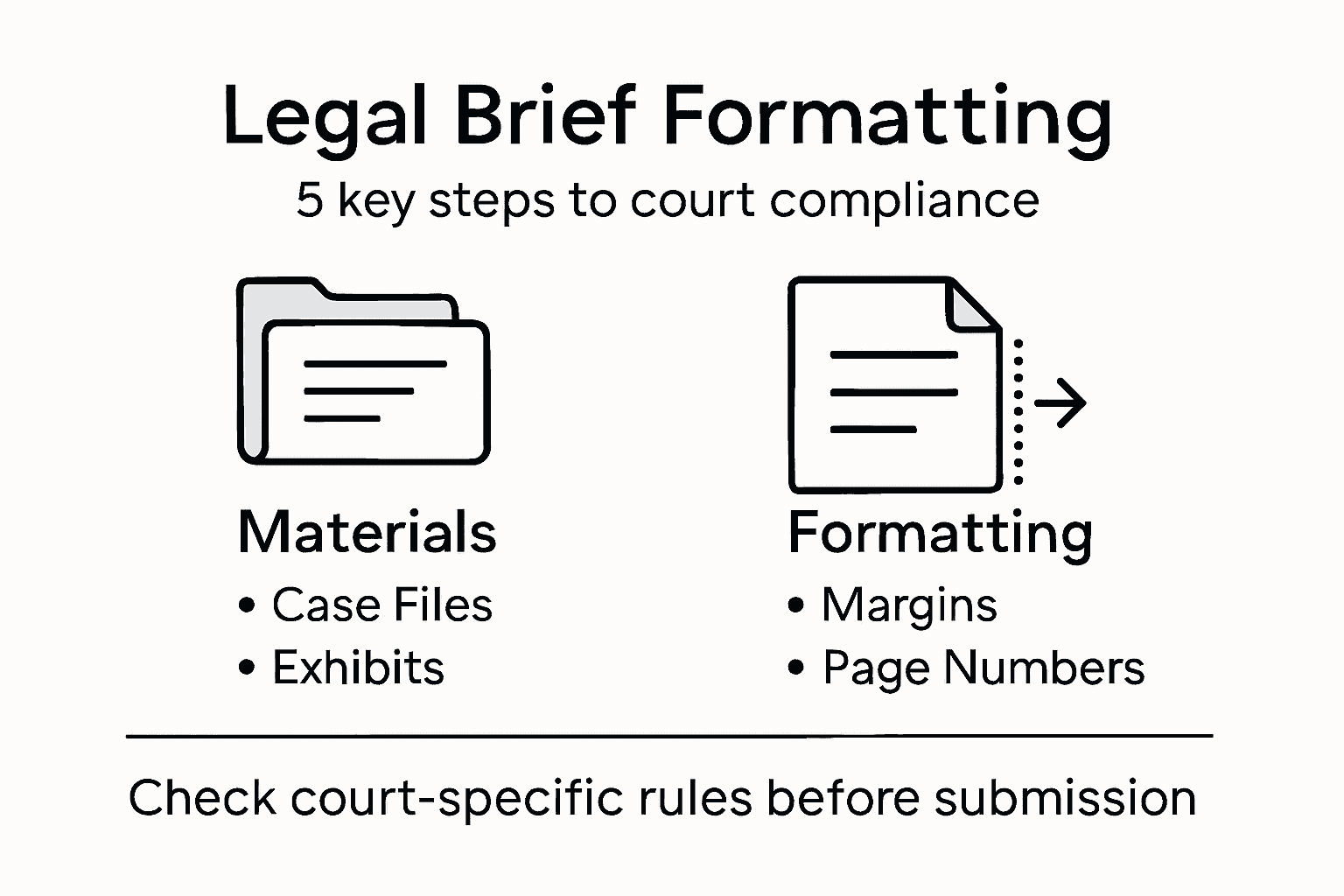 Infographic with legal brief formatting steps and materials