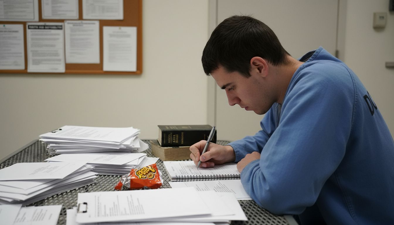 Federal Court Litigation: Pathways for Prisoners Prisoner organizing legal documents in facility library