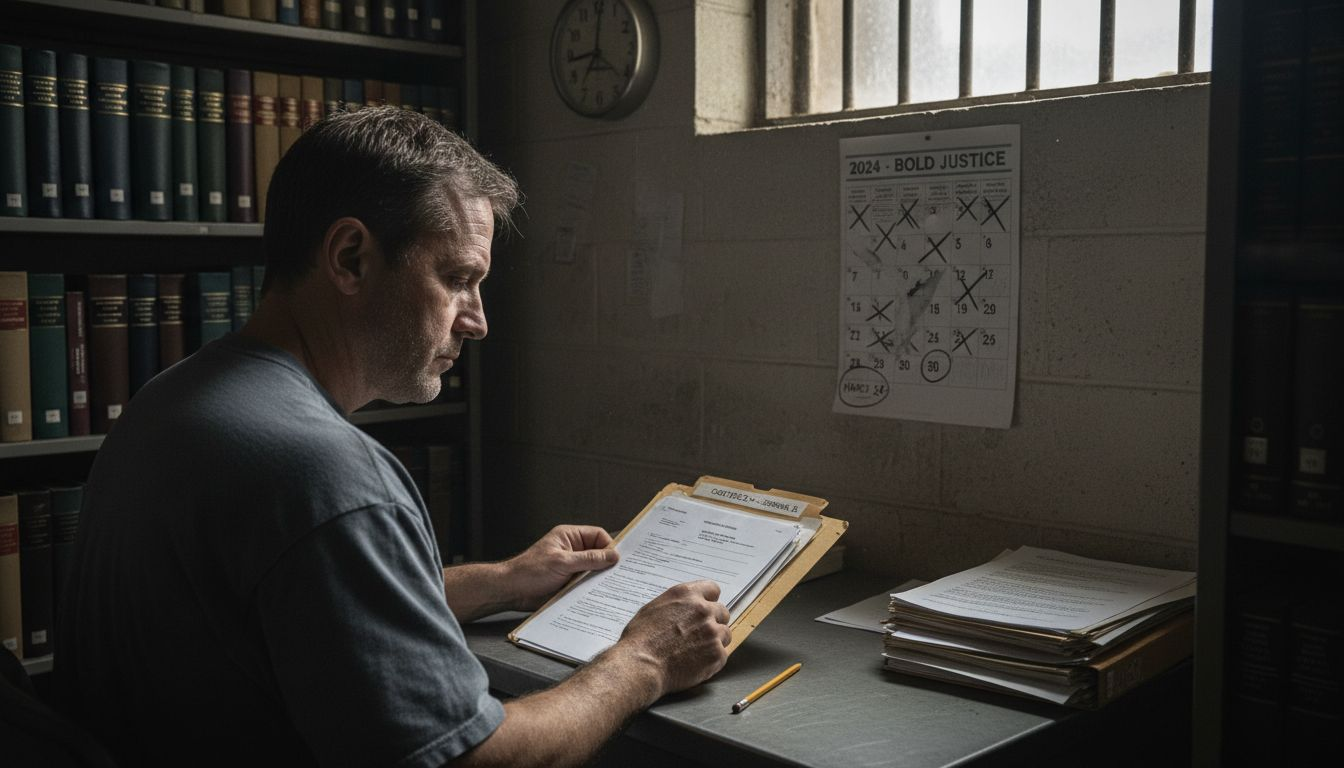 Inmate preparing prison legal documents