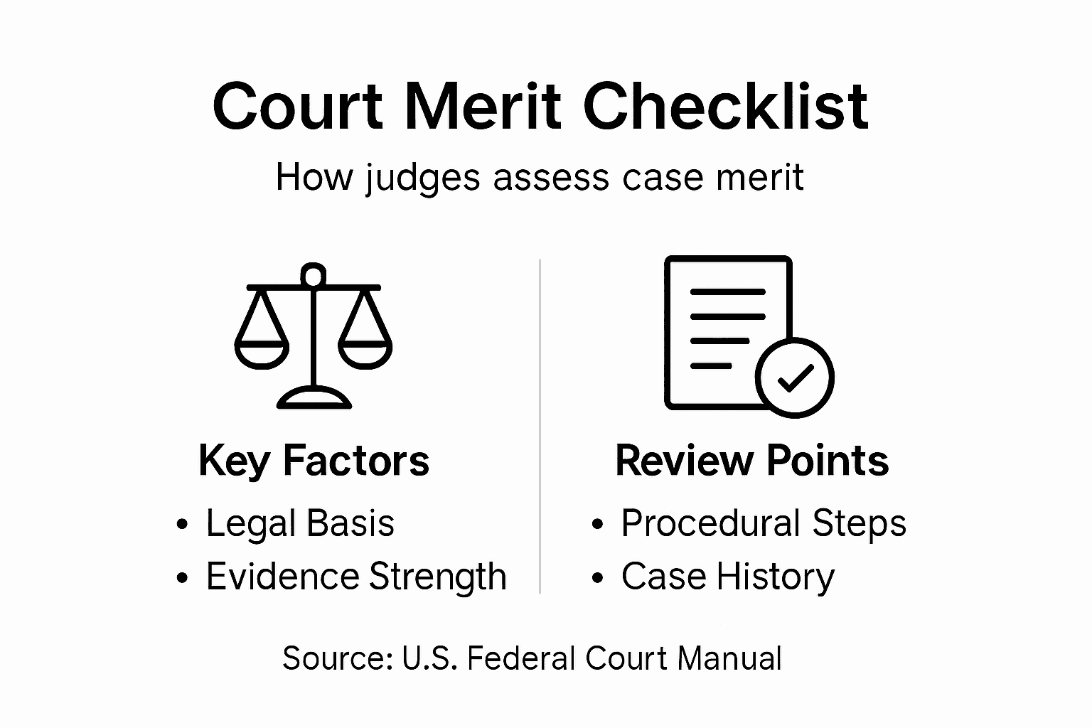 Infographic showing court legal merit checklist