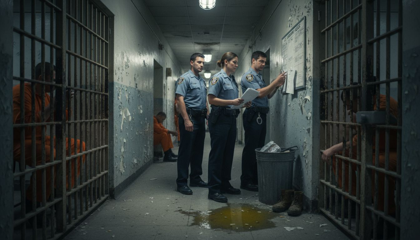 Civil Rights Litigation: Pathways to Justice in U.S. Prisons Crowded prison hallway with weary officers