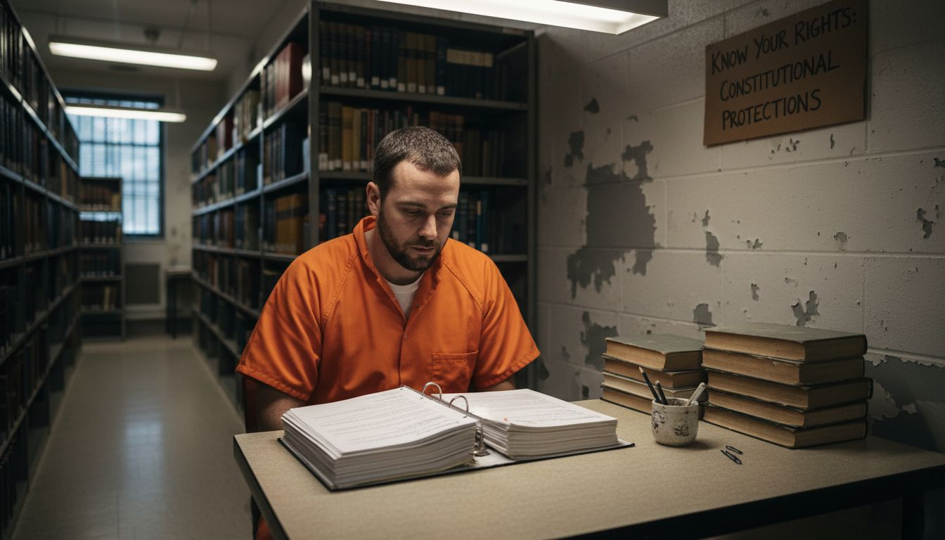 Civil Rights Litigation: Pathways to Justice in Prison Prisoner reviewing legal documents in library