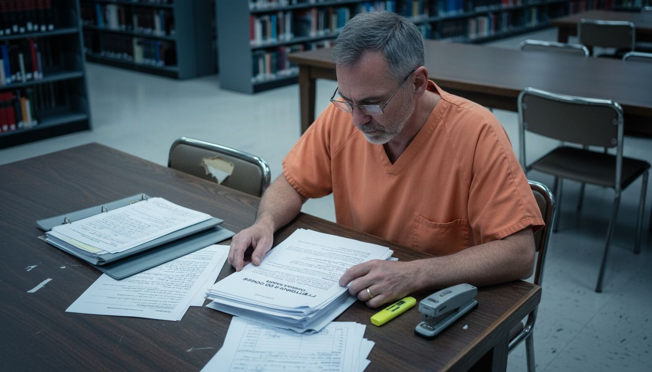 Inmate selects legal forms in facility law library