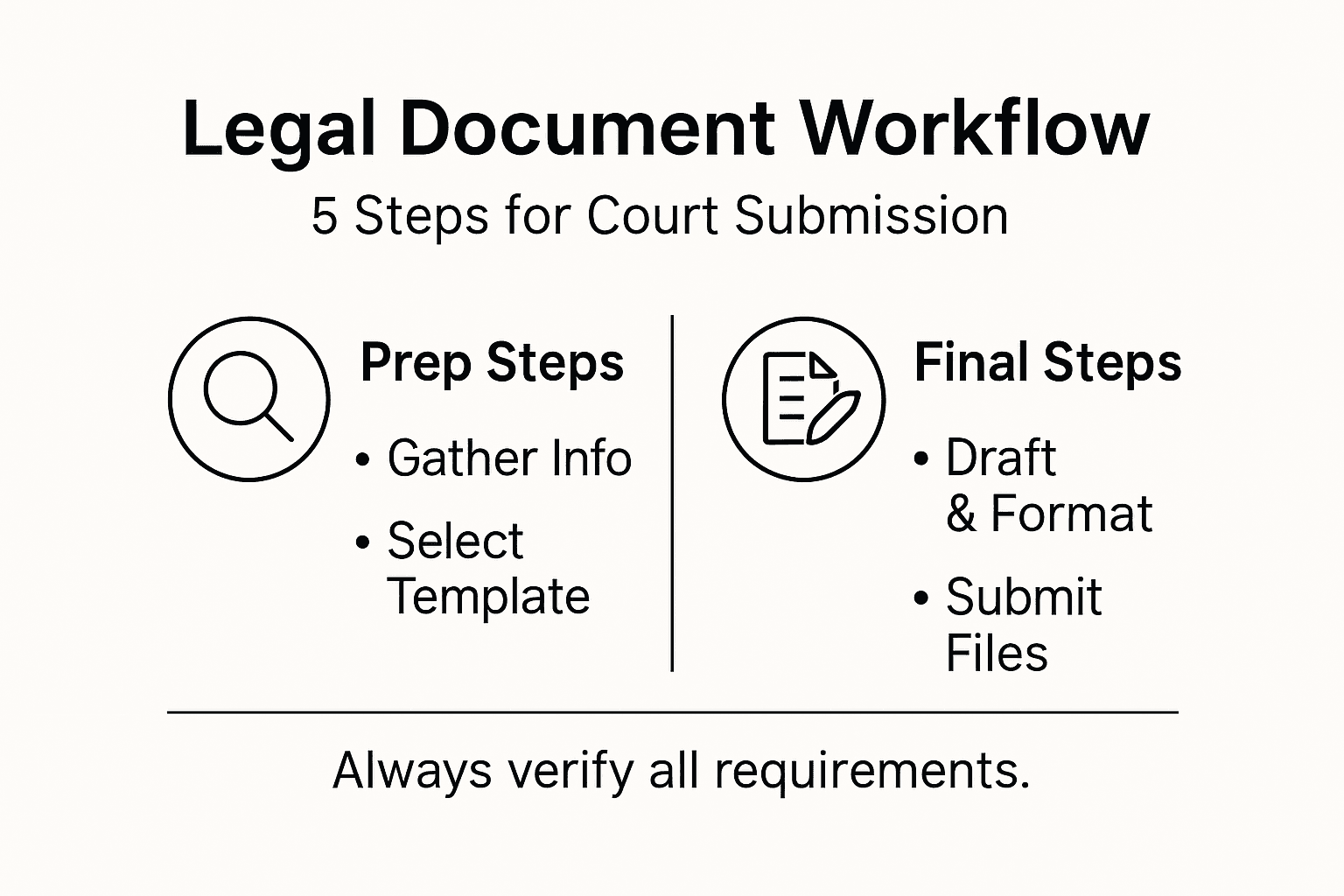 Master the Legal Document Preparation Workflow for Court Infographic showing key steps for legal document preparation