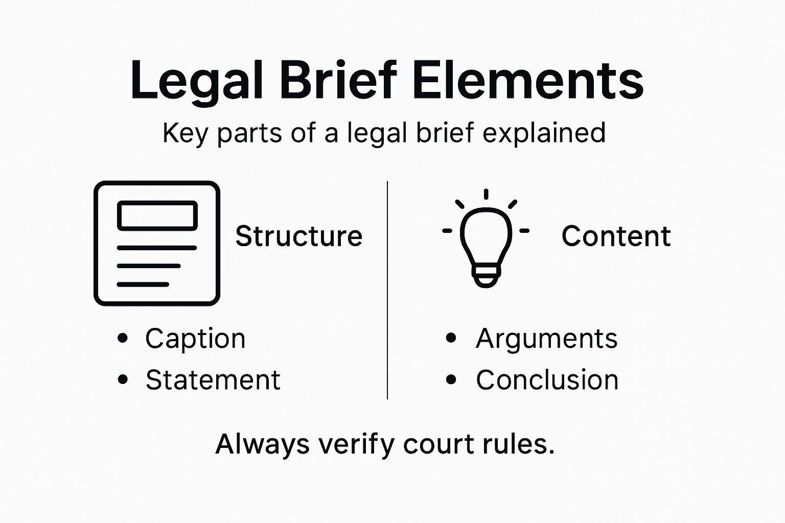 Legal brief structure and content infographic