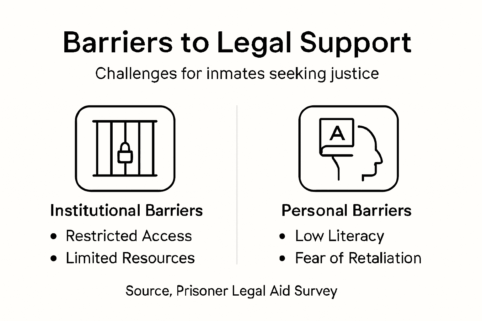 Infographic showing legal support barriers for inmates