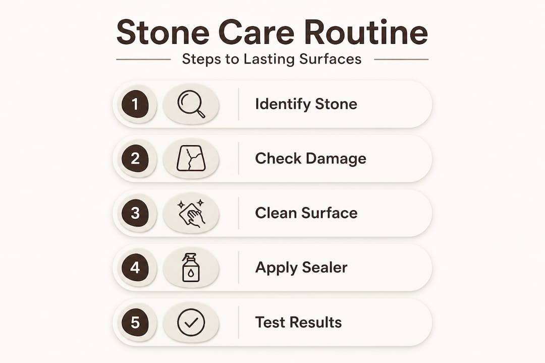 Infographic visualizing five-step stone care routine