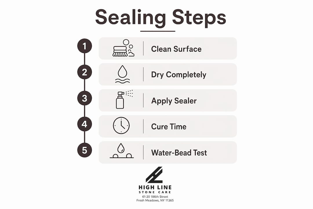 Infographic illustrating steps for natural stone sealing