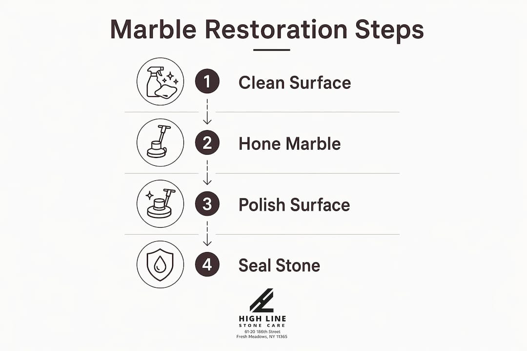 Infographic outlining marble restoration step-by-step process