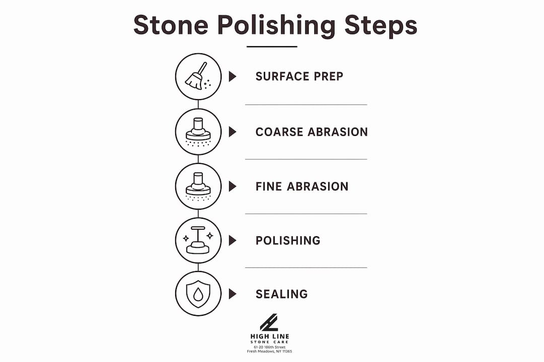 Infographic showing steps of stone polishing process
