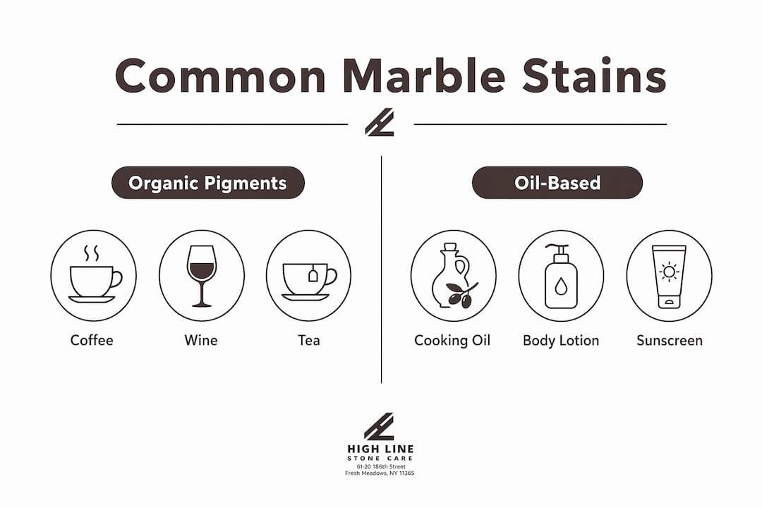 Infographic displaying common marble stain types